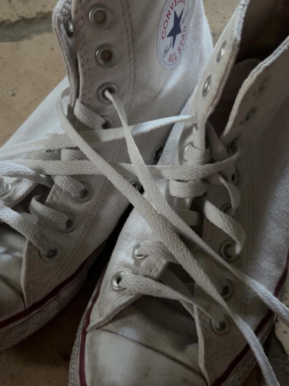 Converse White High-Top Sneakers with Red Stripe